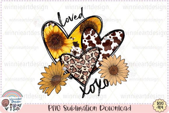 Heart Trio Cowhide Sunflower Western PNG for T-Shirt Graphics